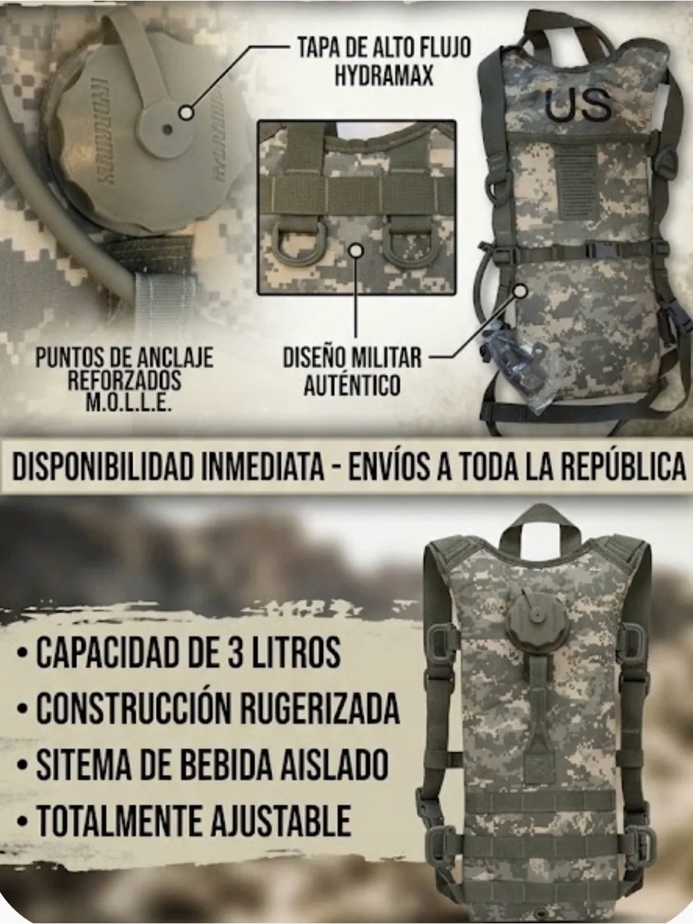 Tactical Hydration Pack - Camouflage 3L Reservoir